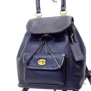 COACH, Black Pebbled Leather, Rucksak Backpack with Drawstring, snap closure